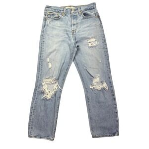 Levi's Premium‎ Wedge Straight Leg Distressed Jeans Light Wash Women's 27 Grunge